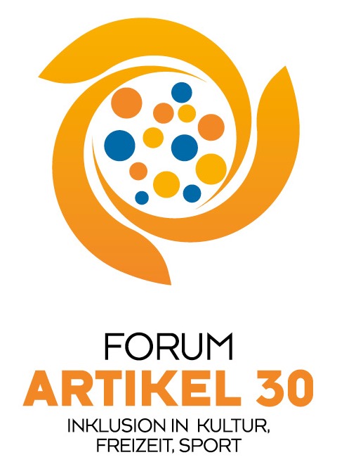 Logo des Forum Artikel 30 Logo des Forum Artikel 30: Bunte, verschieden große Punkte in einem orangefarbenen Strudel.